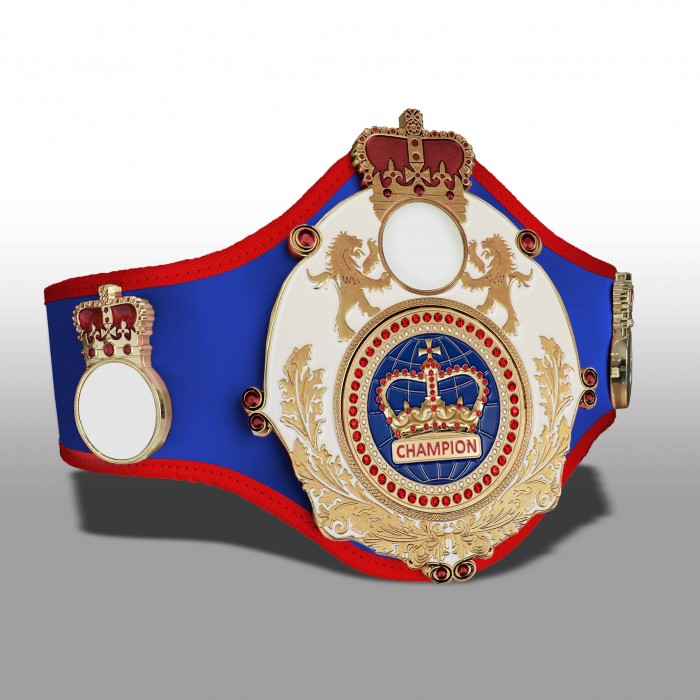 QUEENSBURY PRO LEATHER BLUE CHAMPION CROWN CHAMPIONSHIP BELT - QUEEN/W/G/BLUGEM - AVAILABLE IN 8+ COLOURS